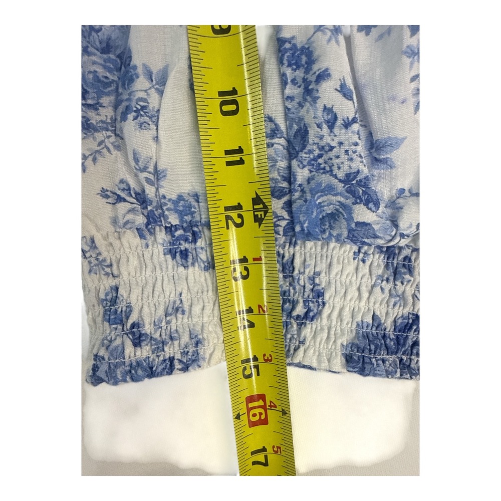 Monteau Floral Crop Top Womens Medium Blue White Excellent Cottagecore - Picture 5 of 8